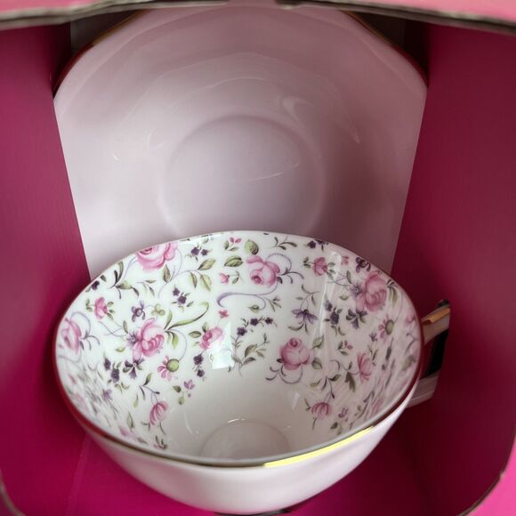 Royal Albert Rose Confetti Teacup 6.5 Oz & Sauer Set New In Box - Picture 2 of 5
